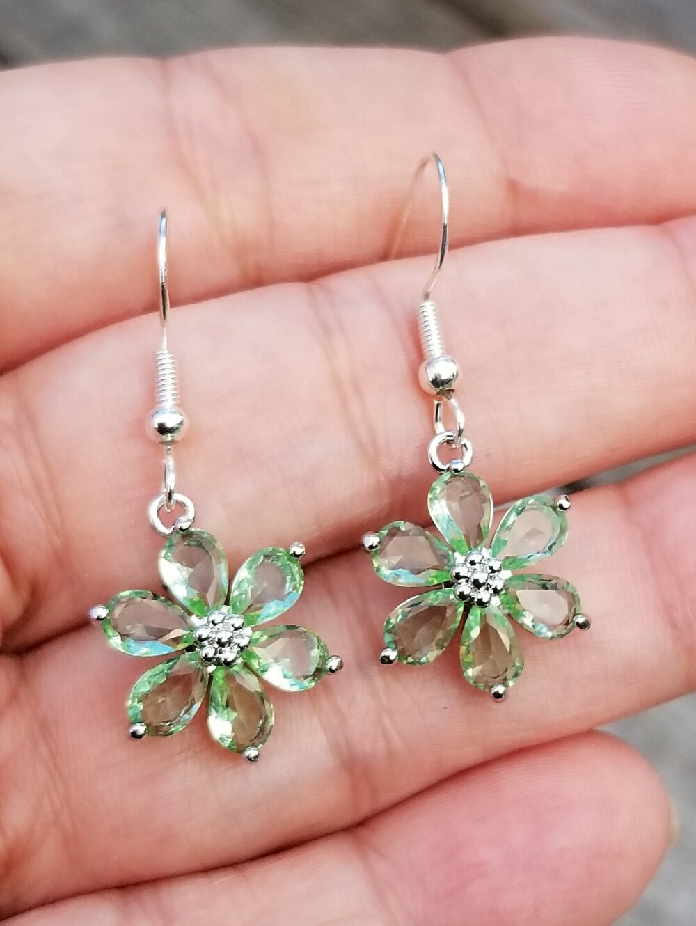 Sterling Silver Peridot Flower Dangle Earrings, Peridot Jewelry, August Birthday